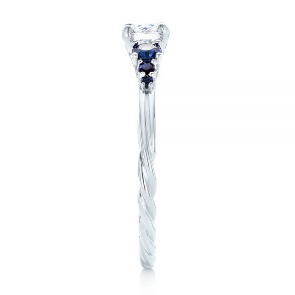 14k White Gold Custom Blue Sapphire And Diamond Engagement Ring - Side View -  103015