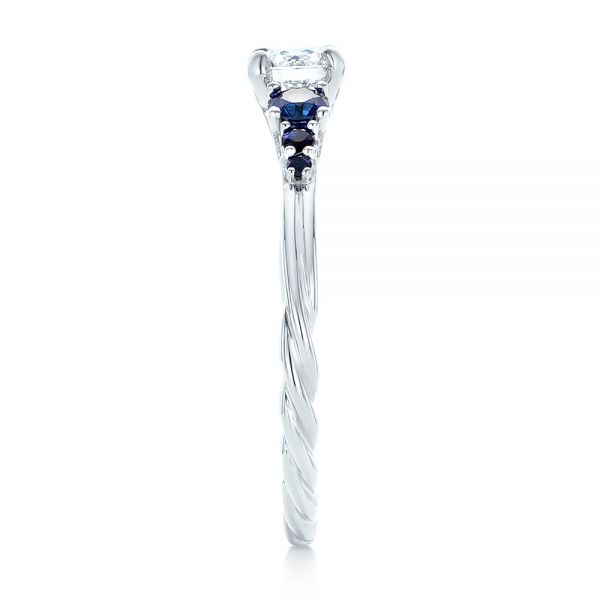 18k White Gold 18k White Gold Custom Blue Sapphire And Diamond Engagement Ring - Side View -  103015