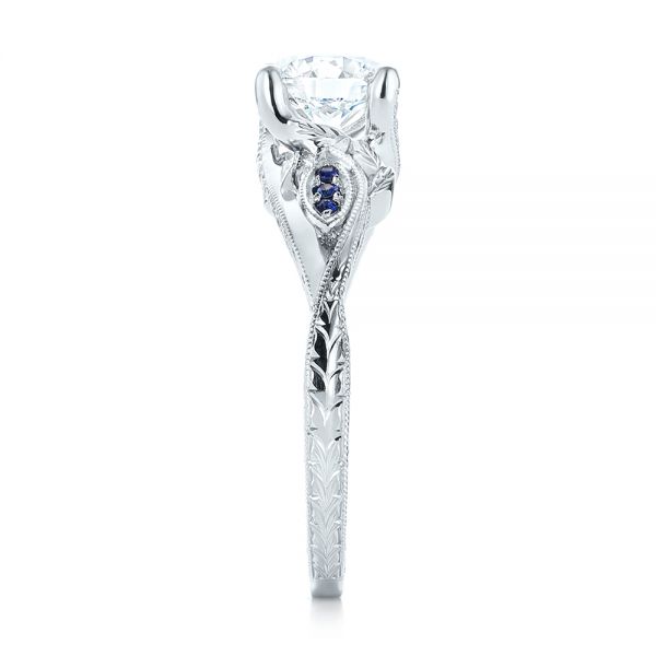 14k White Gold 14k White Gold Custom Blue Sapphire And Diamond Engagement Ring - Side View -  103409