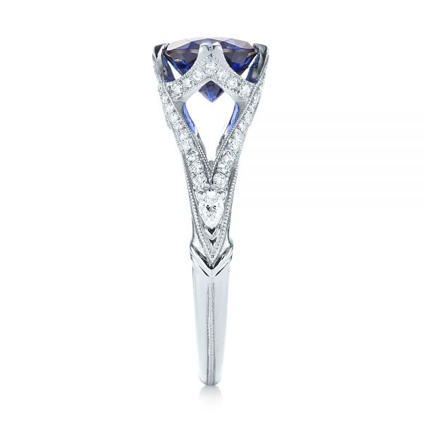  Platinum Custom Blue Sapphire And Diamond Engagement Ring - Side View -  103411