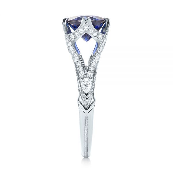 Platinum Custom Blue Sapphire And Diamond Engagement Ring - Side View - 103411