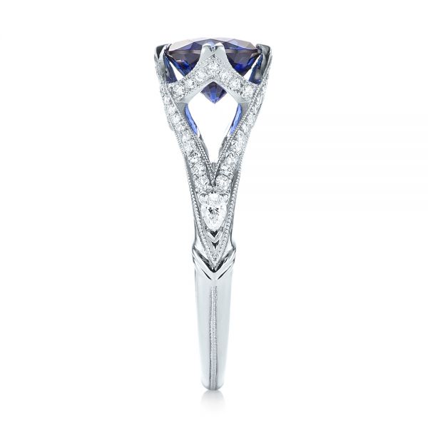 14k White Gold 14k White Gold Custom Blue Sapphire And Diamond Engagement Ring - Side View -  103411