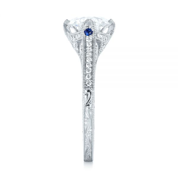 14k White Gold 14k White Gold Custom Blue Sapphire And Diamond Engagement Ring - Side View -  103448