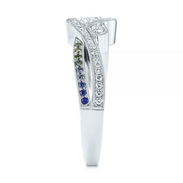 18k White Gold 18k White Gold Custom Blue Sapphire And Diamond Engagement Ring - Side View -  104025