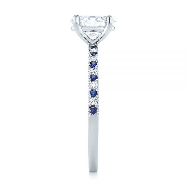  Platinum Platinum Custom Blue Sapphire And Diamond Engagement Ring - Side View -  104207