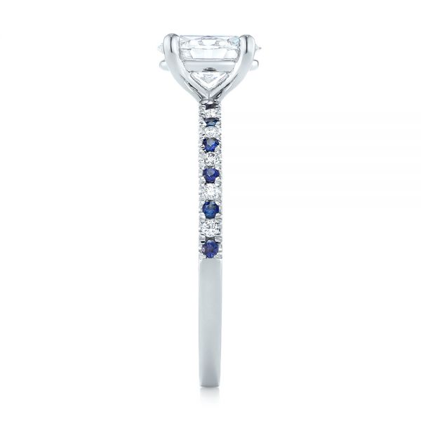 14k White Gold Custom Blue Sapphire And Diamond Engagement Ring - Side View - 104207