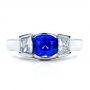  Platinum Custom Blue Sapphire And Diamond Engagement Ring - Top View -  100034 - Thumbnail