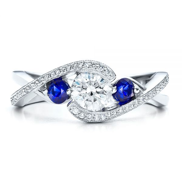 14k White Gold 14k White Gold Custom Blue Sapphire And Diamond Engagement Ring - Top View -  100056