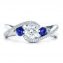  Platinum Custom Blue Sapphire And Diamond Engagement Ring - Top View -  100056 - Thumbnail