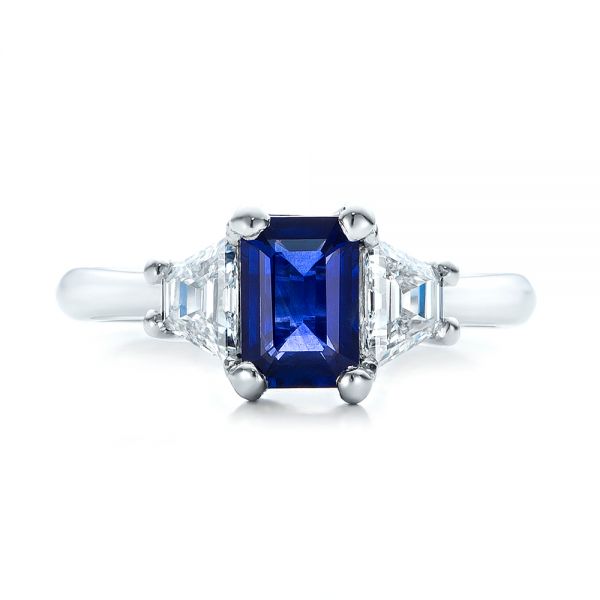  Platinum Custom Blue Sapphire And Diamond Engagement Ring - Top View -  100855