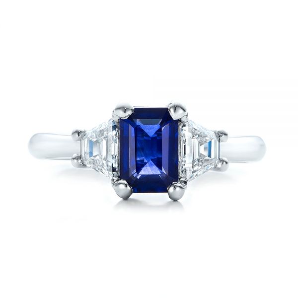 Platinum Custom Blue Sapphire And Diamond Engagement Ring - Top View - 100855