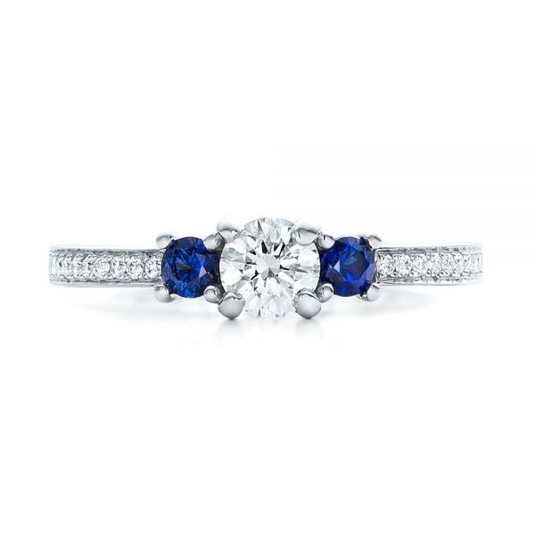  Platinum Platinum Custom Blue Sapphire And Diamond Engagement Ring - Top View -  100876