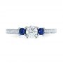 14k White Gold Custom Blue Sapphire And Diamond Engagement Ring - Top View -  100876 - Thumbnail