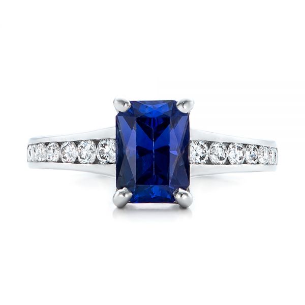  Platinum Custom Blue Sapphire And Diamond Engagement Ring - Top View -  100923