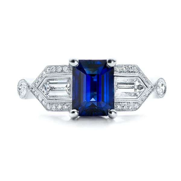  Platinum Custom Blue Sapphire And Diamond Engagement Ring - Top View -  101164