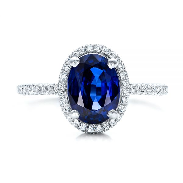 18k White Gold Custom Blue Sapphire And Diamond Engagement Ring - Top View - 102049