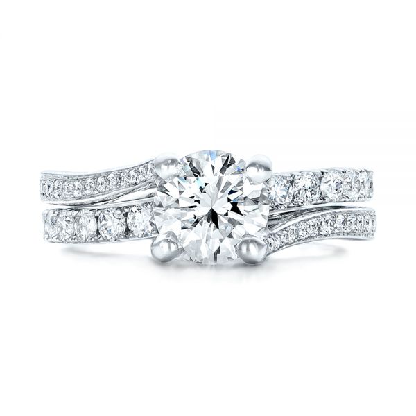  Platinum Platinum Custom Blue Sapphire And Diamond Engagement Ring - Top View -  102070