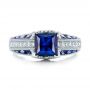 Custom Blue Sapphire And Diamond Engagement Ring - Top View -  102163 - Thumbnail