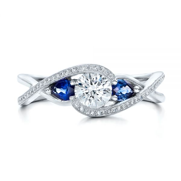  Platinum Platinum Custom Blue Sapphire And Diamond Engagement Ring - Top View -  102251