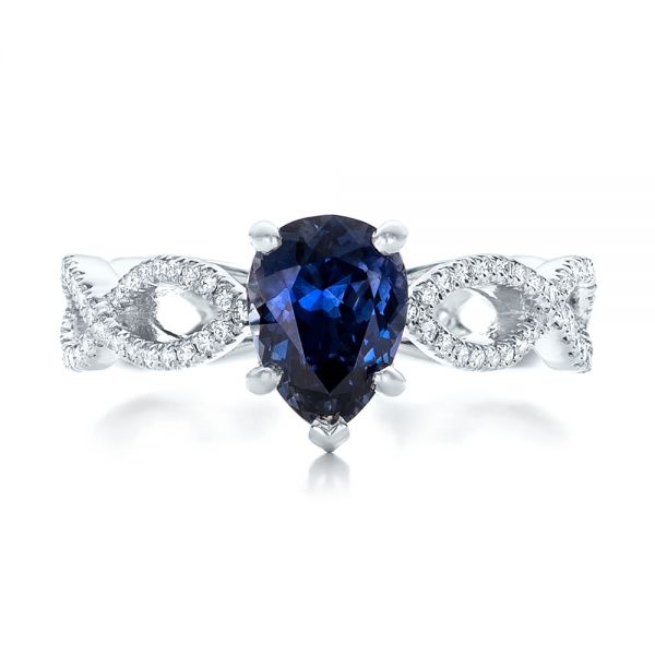18k White Gold 18k White Gold Custom Blue Sapphire And Diamond Engagement Ring - Top View -  102309