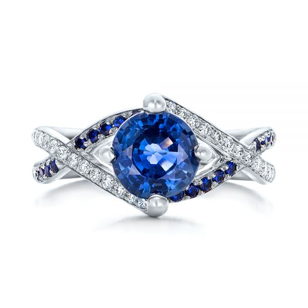  Platinum Platinum Custom Blue Sapphire And Diamond Engagement Ring - Top View -  102312