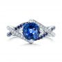 14k White Gold Custom Blue Sapphire And Diamond Engagement Ring - Top View -  102312 - Thumbnail