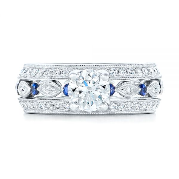 18k White Gold 18k White Gold Custom Blue Sapphire And Diamond Engagement Ring - Top View -  102520