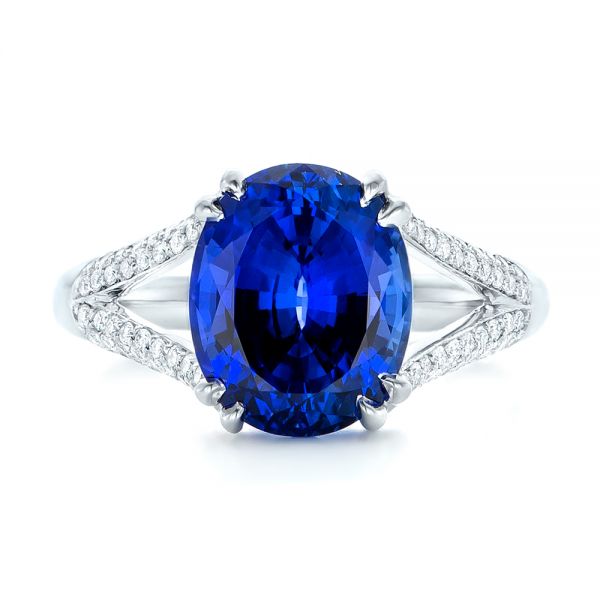 14k White Gold Custom Blue Sapphire And Diamond Engagement Ring - Top View -  102790