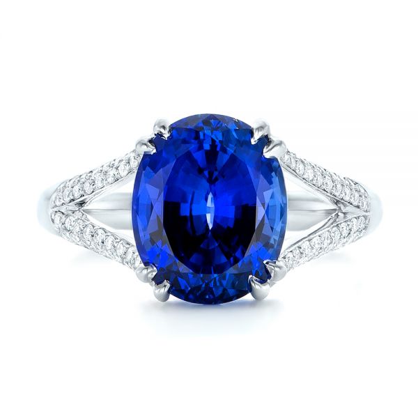 14k White Gold Custom Blue Sapphire And Diamond Engagement Ring - Top View - 102790