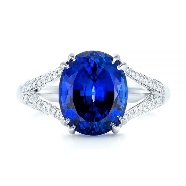  Platinum Platinum Custom Blue Sapphire And Diamond Engagement Ring - Top View -  102790