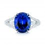 14k White Gold Custom Blue Sapphire And Diamond Engagement Ring - Top View -  102790 - Thumbnail