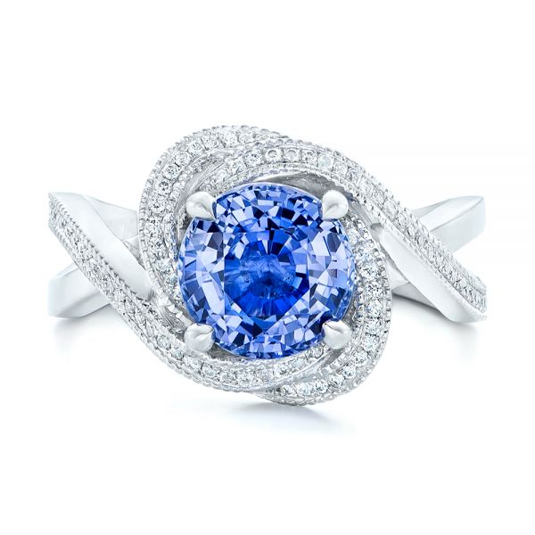 18k White Gold 18k White Gold Custom Blue Sapphire And Diamond Engagement Ring - Top View -  102841