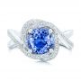  Platinum Custom Blue Sapphire And Diamond Engagement Ring - Top View -  102841 - Thumbnail