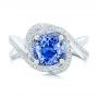 18k White Gold 18k White Gold Custom Blue Sapphire And Diamond Engagement Ring - Top View -  102841 - Thumbnail