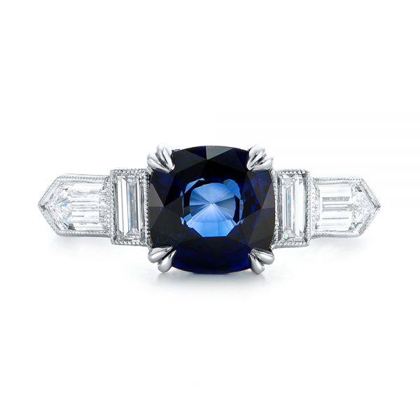 14k White Gold 14k White Gold Custom Blue Sapphire And Diamond Engagement Ring - Top View -  102870