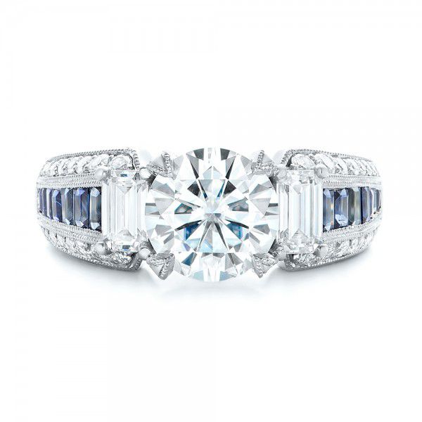  Platinum Platinum Custom Blue Sapphire And Diamond Engagement Ring - Top View -  102888