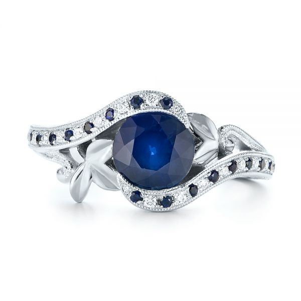  Platinum Platinum Custom Blue Sapphire And Diamond Engagement Ring - Top View -  103000