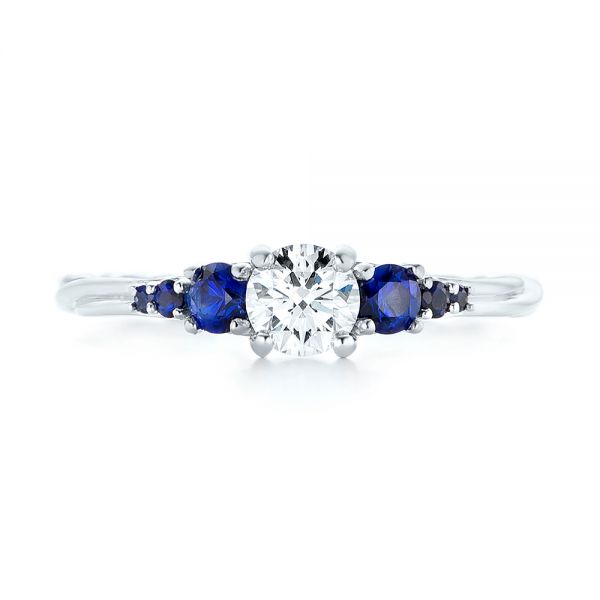 14k White Gold Custom Blue Sapphire And Diamond Engagement Ring - Top View -  103015