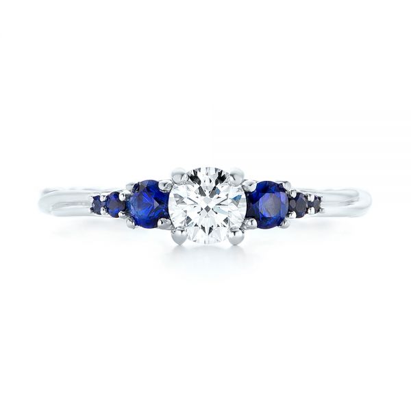 18k White Gold 18k White Gold Custom Blue Sapphire And Diamond Engagement Ring - Top View -  103015