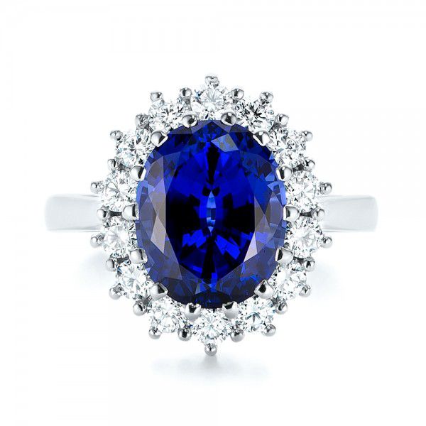 18k White Gold 18k White Gold Custom Blue Sapphire And Diamond Engagement Ring - Top View -  103055