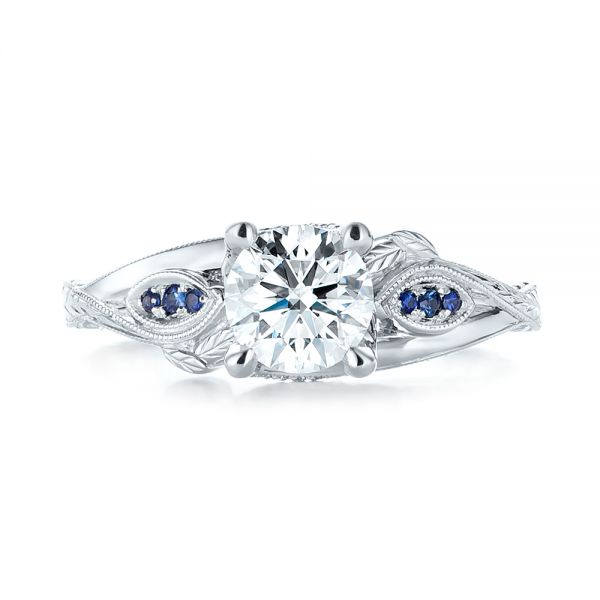  Platinum Custom Blue Sapphire And Diamond Engagement Ring - Top View -  103409