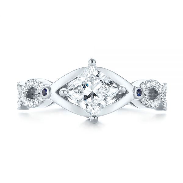 14k White Gold 14k White Gold Custom Blue Sapphire And Diamond Engagement Ring - Top View - 103420