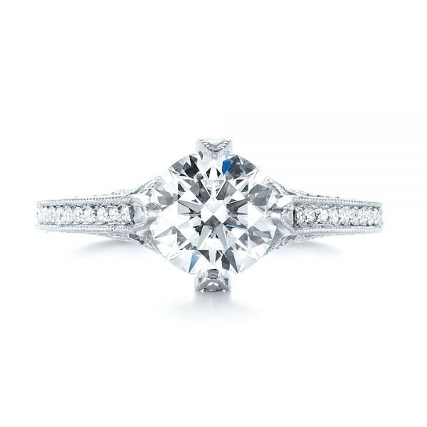  Platinum Custom Blue Sapphire And Diamond Engagement Ring - Top View -  103448