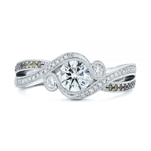  Platinum Platinum Custom Blue Sapphire And Diamond Engagement Ring - Top View -  104025