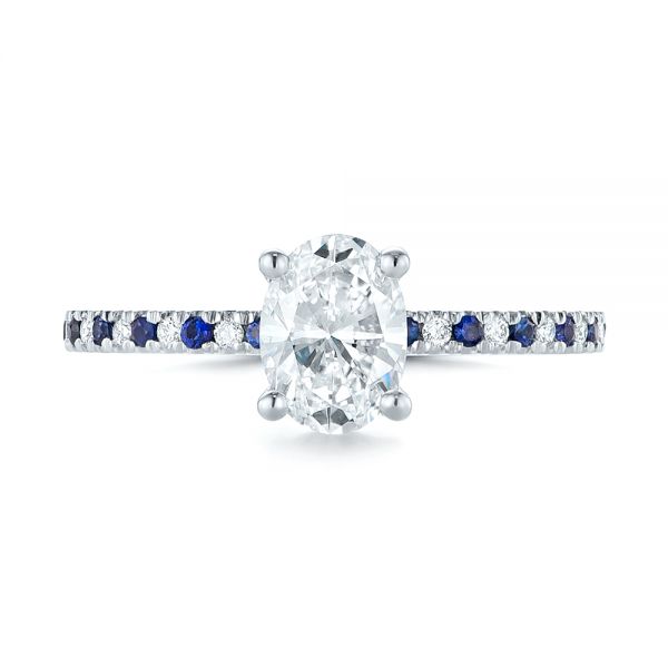  Platinum Platinum Custom Blue Sapphire And Diamond Engagement Ring - Top View -  104207