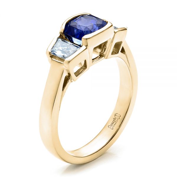 18k Yellow Gold 18k Yellow Gold Custom Blue Sapphire And Diamond Engagement Ring - Three-Quarter View -  100034