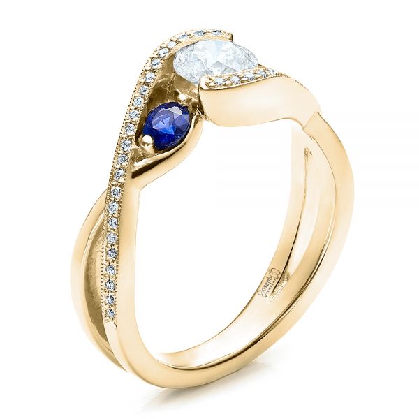 18k Yellow Gold 18k Yellow Gold Custom Blue Sapphire And Diamond Engagement Ring - Three-Quarter View - 100056
