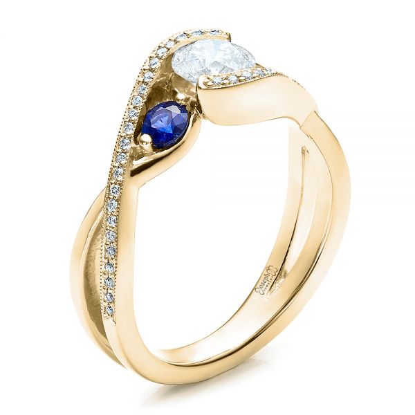 18k Yellow Gold 18k Yellow Gold Custom Blue Sapphire And Diamond Engagement Ring - Three-Quarter View -  100056