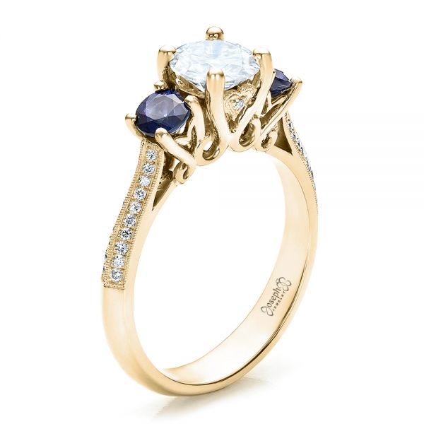 14k Yellow Gold 14k Yellow Gold Custom Blue Sapphire And Diamond Engagement Ring - Three-Quarter View -  100116