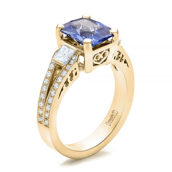 14k Yellow Gold 14k Yellow Gold Custom Blue Sapphire And Diamond Engagement Ring - Three-Quarter View -  100703